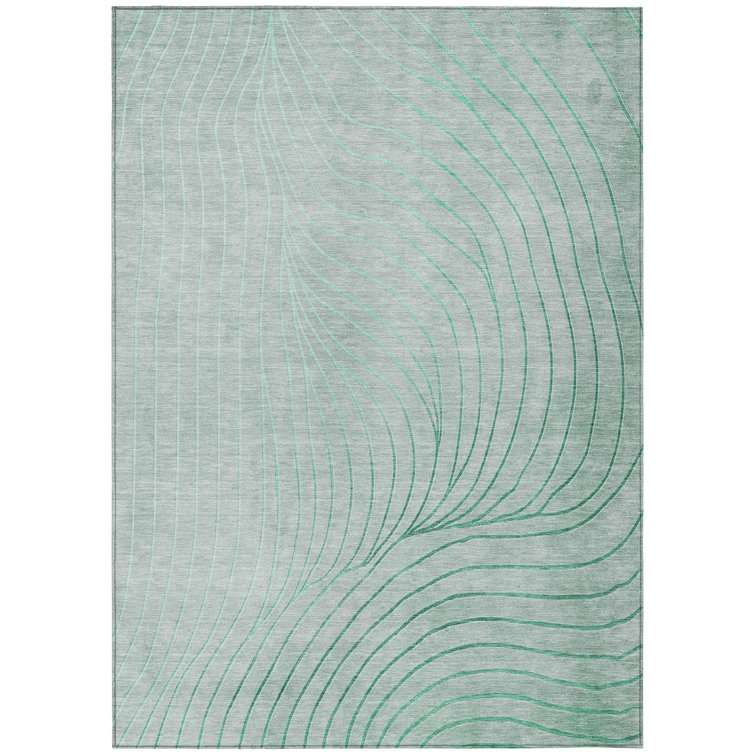 Machine Washable Indoor/Outdoor Xhevrie Mint Rug