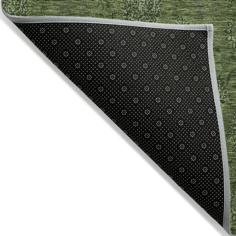 HomeRoots 3' X 5' Olive Green And Green Floral Washable Indoor Outdoor Area Rug