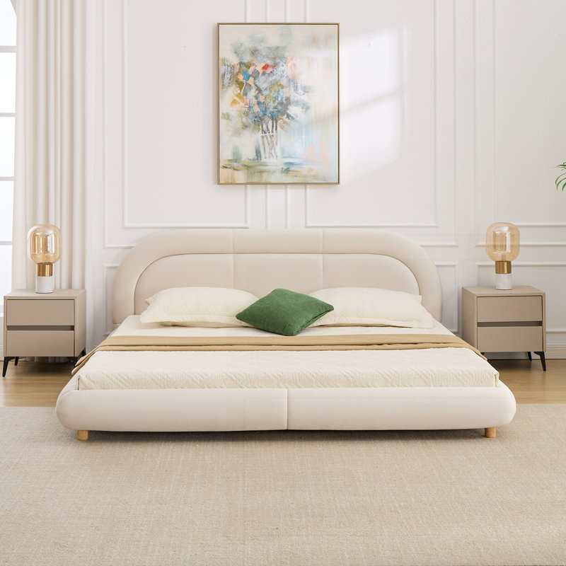 Lit plateforme tapissier courbé moderne avec tête de lit arrondie Modern, Beige