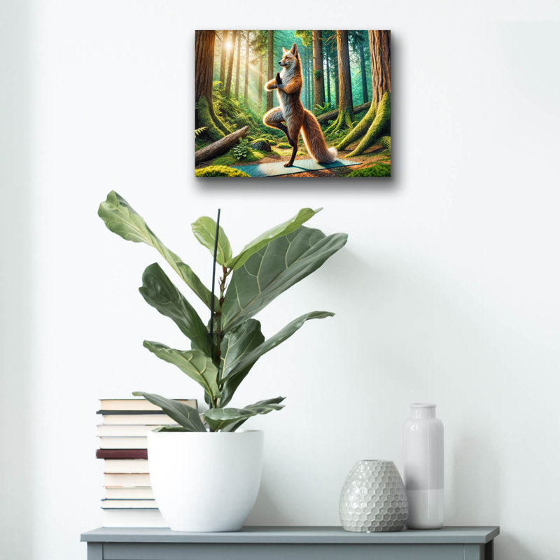  «Fox Doing Yoga» par Rey Klimt, art mural en verre acrylique, 36 po x 24 po, H 12 po x l 16 po x P 0,13 po