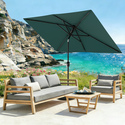Parasol de marché rectangulaire 10 pi x 6,5 pi - Parasol de marché durable à 6 nervures avec manivelle et bouton-poussoir inclinable, protection contre les rayons UV, idéal pour le jardin, la terrasse, la pelouse, la piscine - bleu turquoise