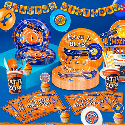 Ensemble de décorations de fête d'anniversaire Nerf, 170 pièces d'articles de fête et de vaisselle pour enfants Nerf