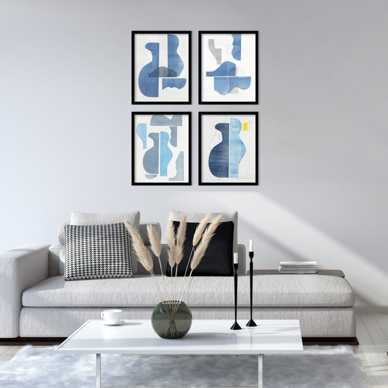 Pottery Forms 4-Piece Print Set, 37" W x 45" H, Black