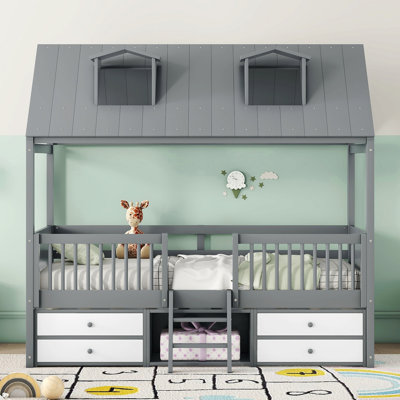 Structure de lit simple en bois, gris