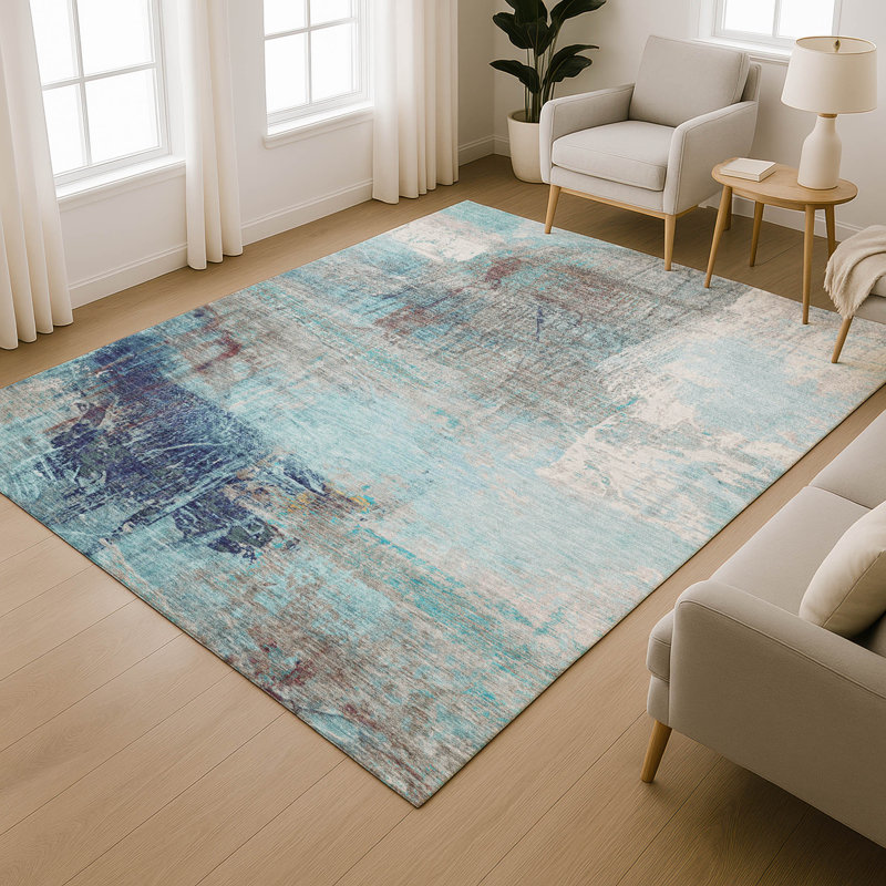 Premium Machine Washable Mayfield Abstract Rug, Teal, 9' x 12'