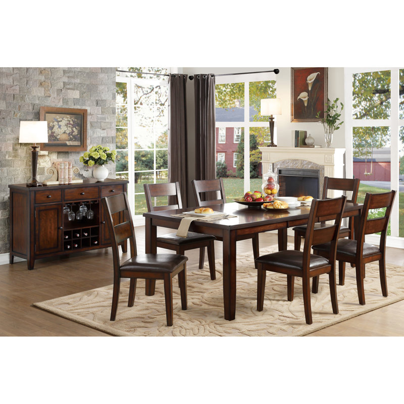 6 Dining Table With Cherry Finish, Mango Veneer Wood Extension Leaf, Transitional Mesmerizing Leaf Table, For 6 Diners