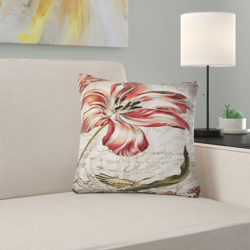 Motif floral rouge avec papillon - coussin imprimé floral, 16 po x 1 po, Coussin décoratif