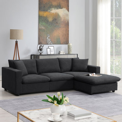 101*66" Modern Sectional Sofa With Throw Pillows,Cloud L-Shaped Couch Set With Wide Seat,4 Seat Polyester Comfy Fabric Couch Set With Movable Ottoman by Latitude Run