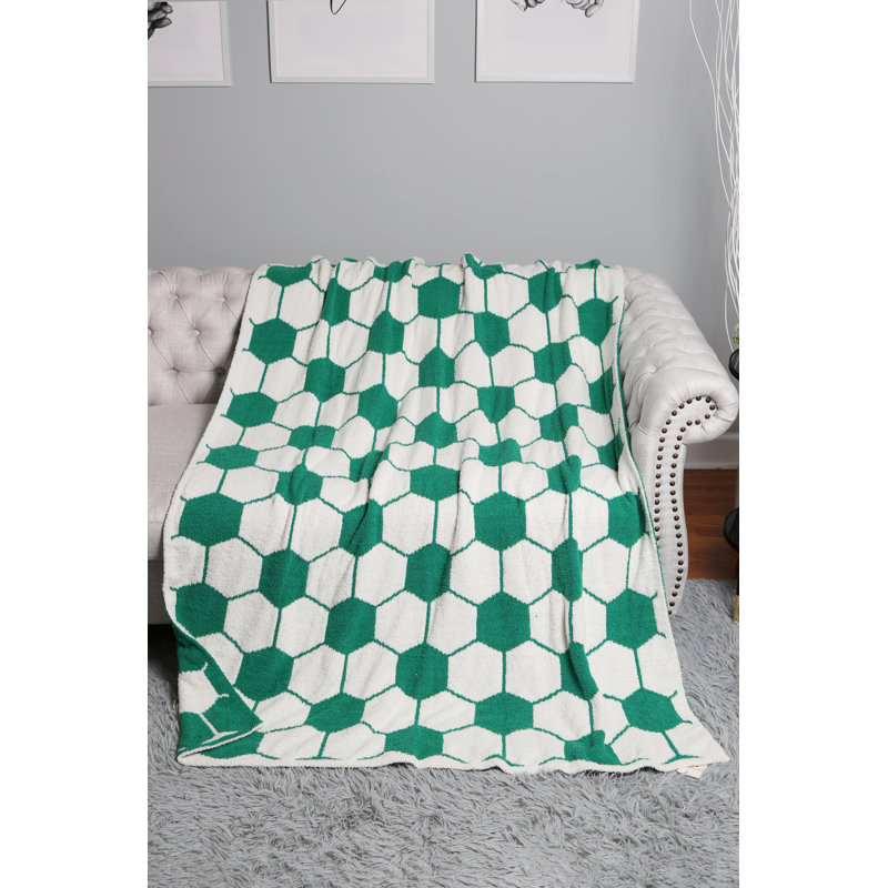 Soccer Ball Pattern Luxury Soft Throw Blanket, Green
