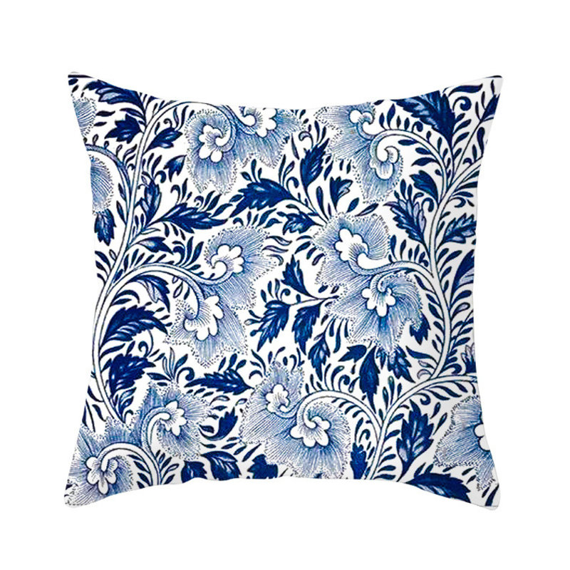 Ensemble de 4 housses de coussins avec insertions, Motif floral bleu