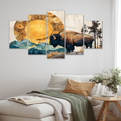 Bison américain dans «The Woods I» - art mural animal Buffalo - ensemble de décorations murales modernes