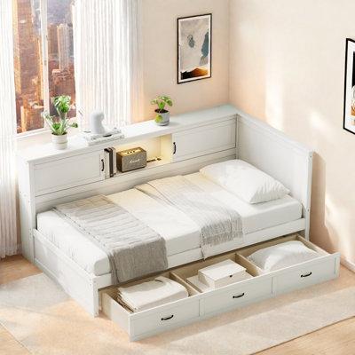 L-shaped Daybed With Drawer, Storage Cabinets, Led Downlight And Usb Port by Red Barrel Studio