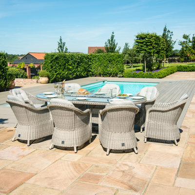Balcom 8 Seat Oval Rattan Fire Pit Dining Set