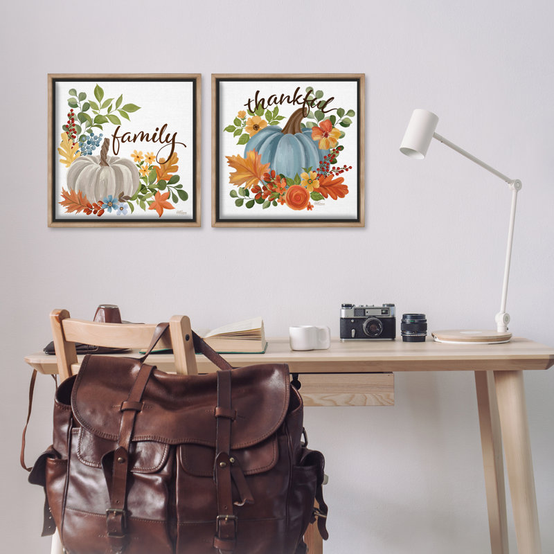 «Family Thankful Fall Pumkin», ensemble de 2 toiles par Cat Thurman Designs, H 18 po x l 18 po