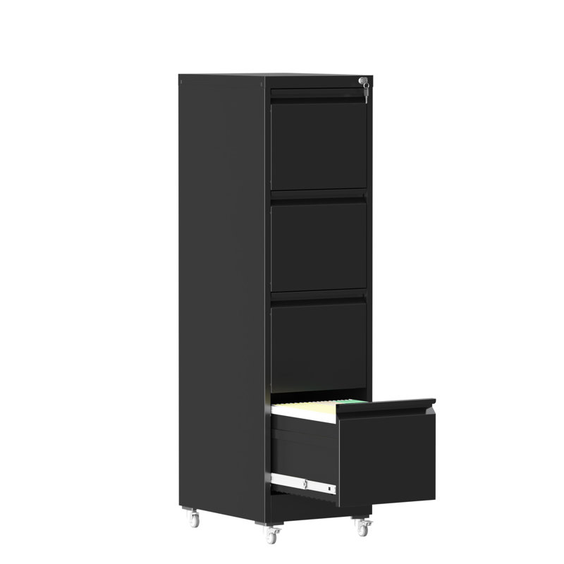 4 Drawer Metal Locking Vertical File Cabinet on Wheels – Heavy-Duty Lockable Cabinet for Home & Office, 17.71"D*15.16"W*52.28"H