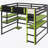 Full Size Wood Loft Bed With Desk,Side Storage Rack,Multi-Storage Shelves And RGB Light,Green-315414057-315414058