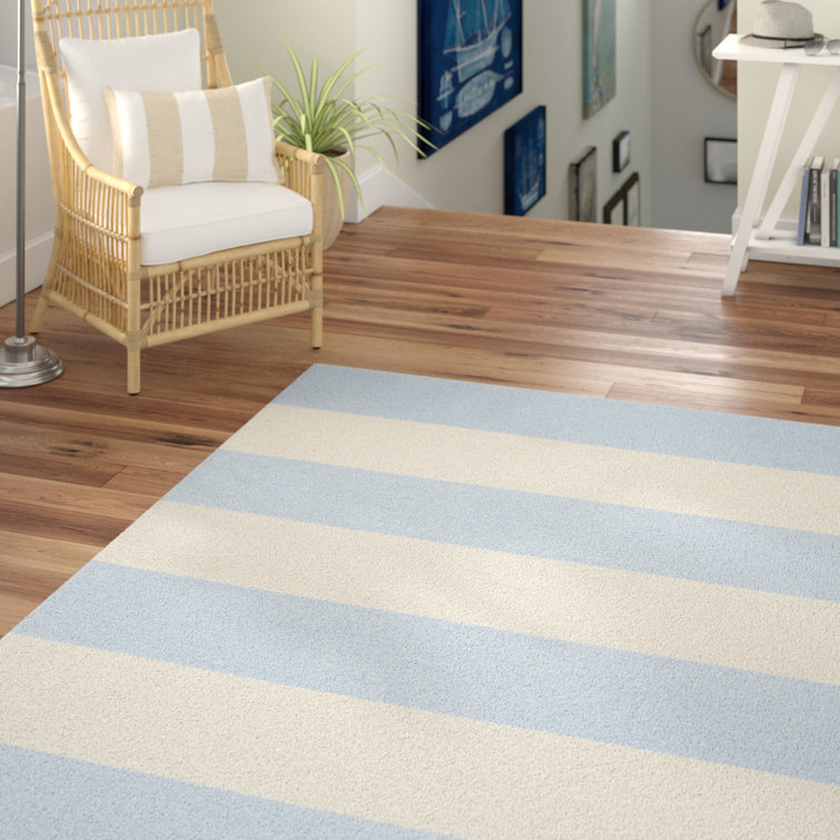 Brookvale Striped Handmade Cotton Sky Blue/Ivory Area Rug
