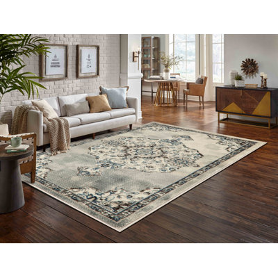 Tapis oriental transitionnel gris / blanc / bleu Ostergren Collection