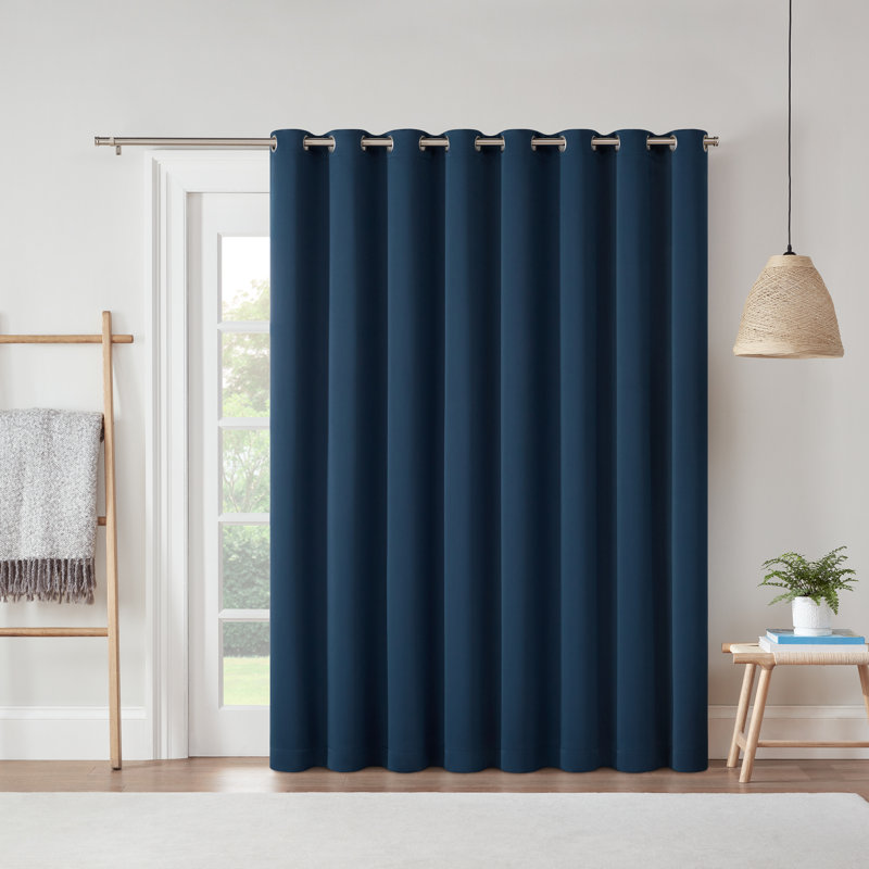 Eclipse Blackout Curtains, Darrell Thermaweave Grommet Sliding Door Curtains 84 in x 100 in, in Black, Black