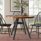 Moeller Pine Round Metal Base Dining Table