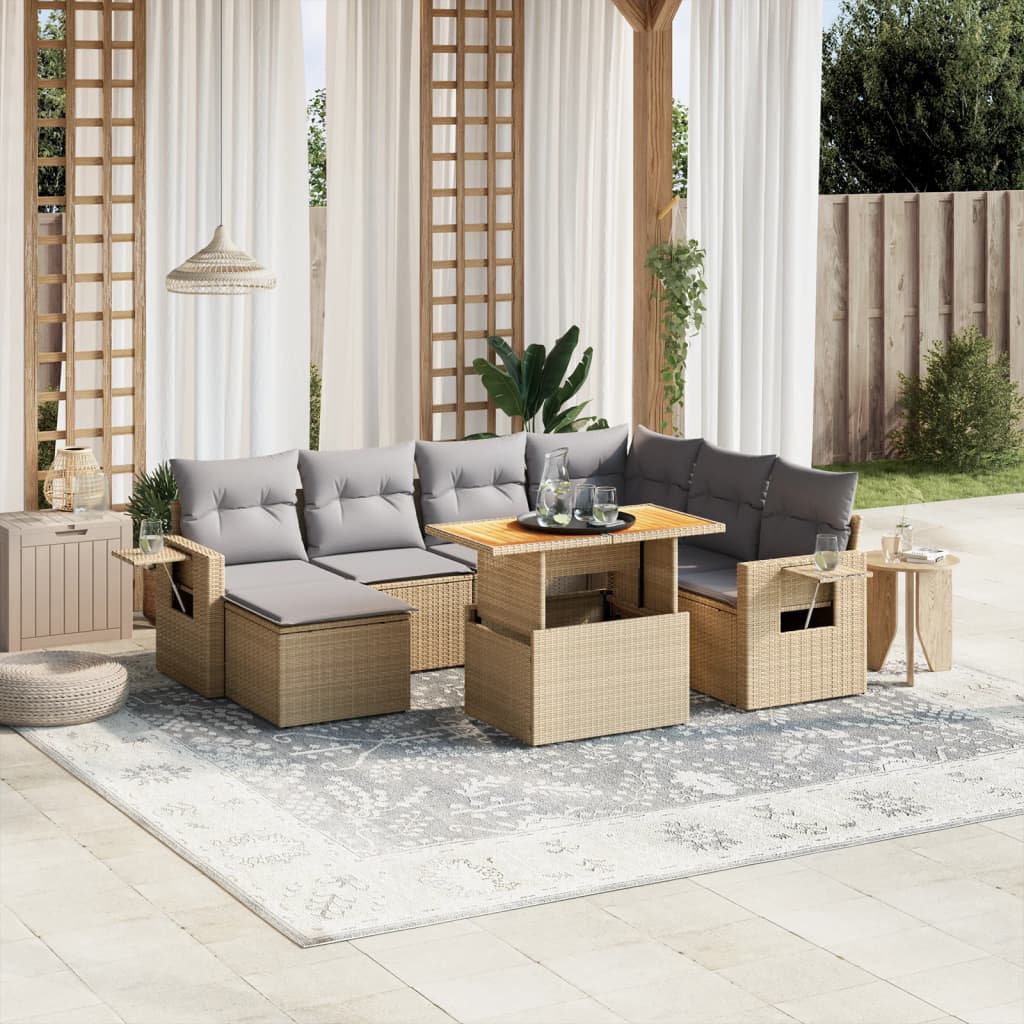 Vidaxl 8-Tlg. Garten-Sofagarnitur Mit Kissen Beige Poly Rattan