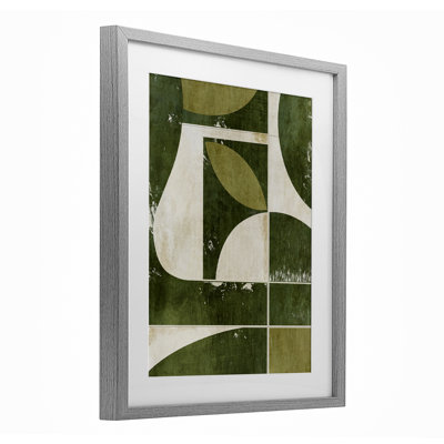 «Earthy Green Tone Shapes», reproduction sous verre encadrée, design par Suzanne Nicoll