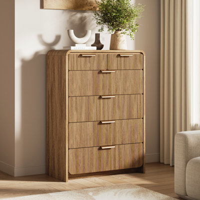31.5''W 6-Drawer Dresser For Bedroom, Modern Tall Chest Of Drawers with Curved Design, Wood Clothes Storage Organizer For Living Room, Hallway