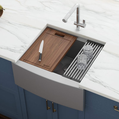 Verona Workstation 33" L x 22" W Farmhouse Kitchen Sink with Sink Grid and Drain Assembly