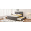 Lit plateforme tapissier avec tête de lit à motif brique et lit gigogne simple TG-149437315