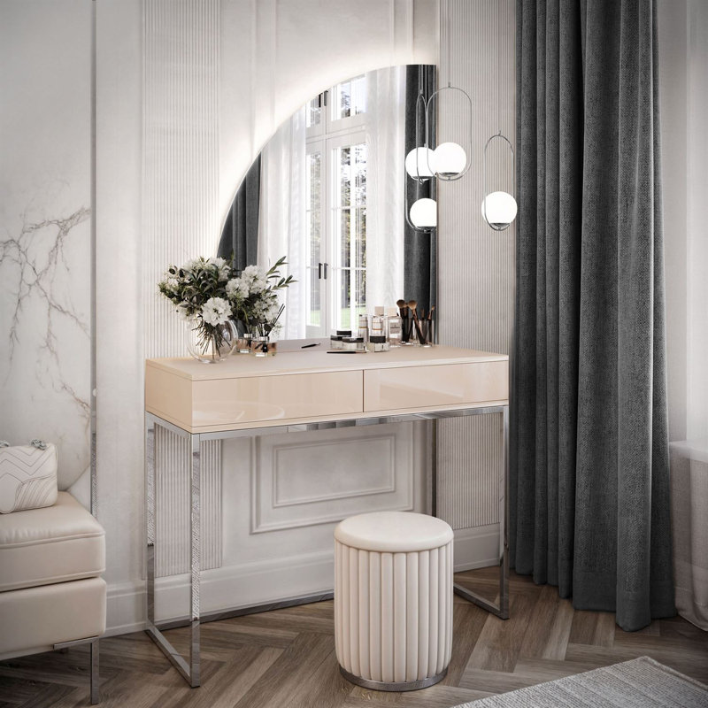 QUINNIE Dressing Table with Mirror, Silver