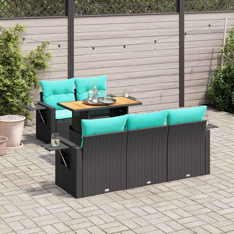  Ensemble de canapé de patio 6 pièces avec coussins en rotin de polyester