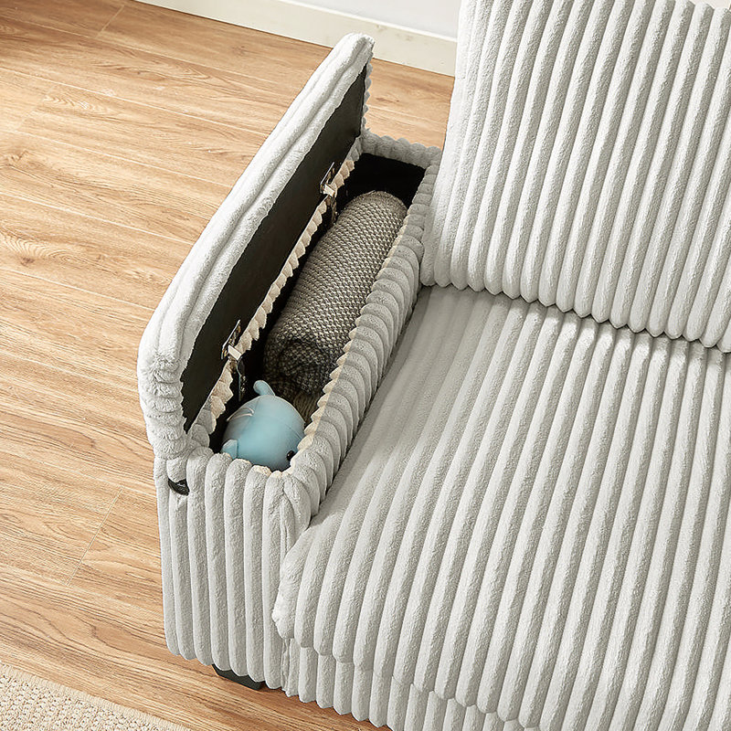 Port USB 71 po avec accoudoirs carrés en velours côtelé, Blanc