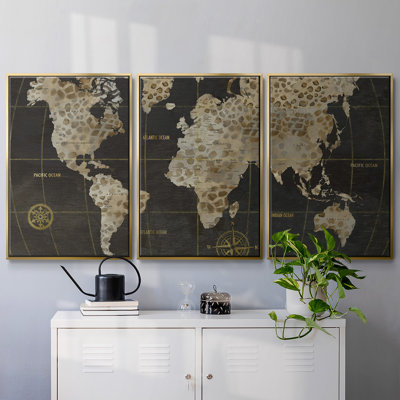 " Safari World Map " 3 Piece Art Graphic Art Print