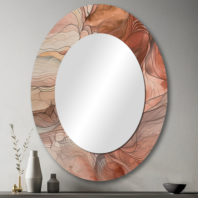 Chocolat Dreams Terra Cotta Watercolor - Miroir décoratif ovale abstrait sur métal, 43 po x 33 po