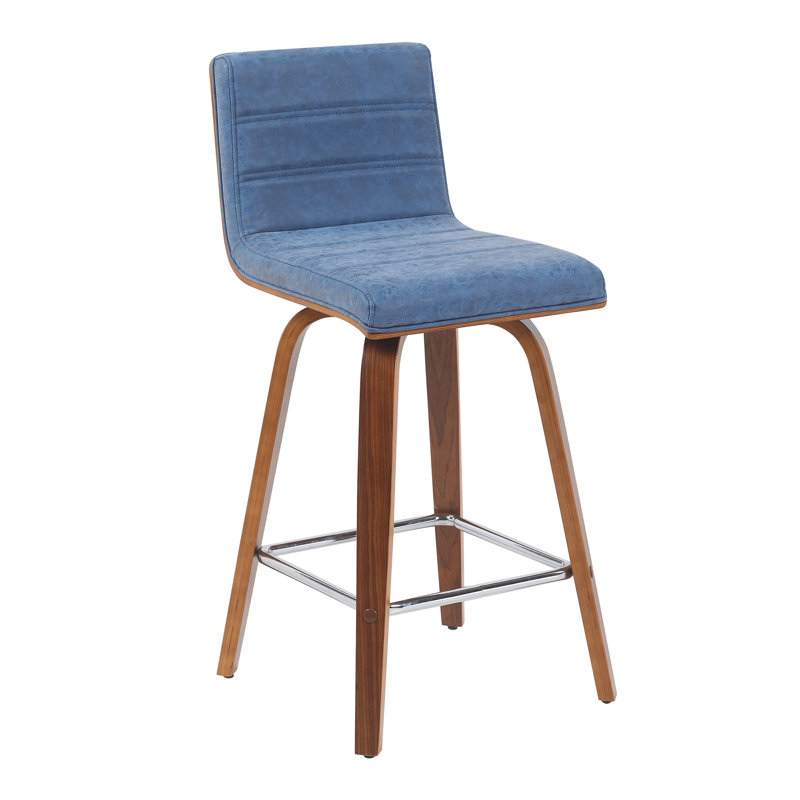Tabouret de bar et de comptoir Biance, Tabouret de comptoir (siège d'une hauteur de 26 p, Bleu, Brun