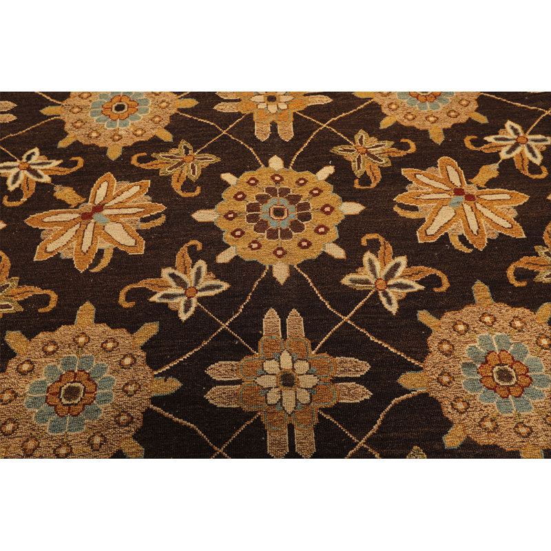 Tapis réversible en laine chocolat et or, noué à la main, 2,44 m x 3 m