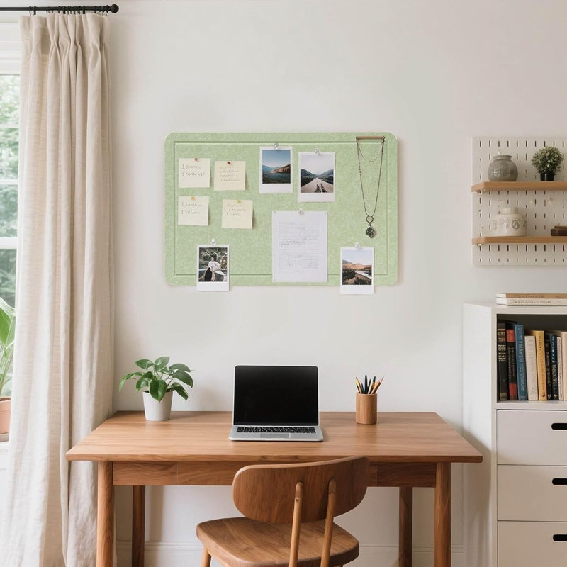 Decorative Felt Bulletin Board – Cork Board Alternative Pin Board With Removable Adhesives & 26 Push Pins, Avocado Green