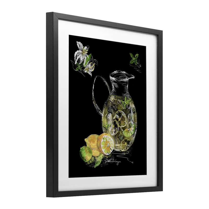 Cruche de limonade glacée, reproduction sous verre, conception de Susan Lugar, Cadre noir minuit, H 16 po x l 13 po