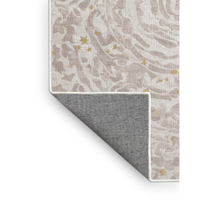 Machine Washable Beige Area Rug, Square 5'