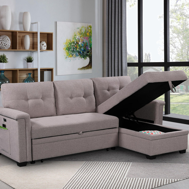 Mulaykah Upholstered Sectional, Light Gray Linen