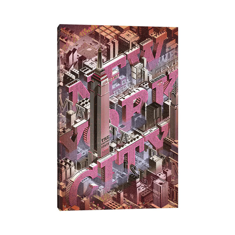 New York City - impression d'art graphique, Aucun mat, Toile tendue, H 12 po x l 8 po x P 0,75 po