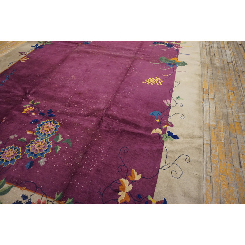 Wool Antique Rectangle Knotted Chinese - Art Deco Purple Room Size 1920s Rug