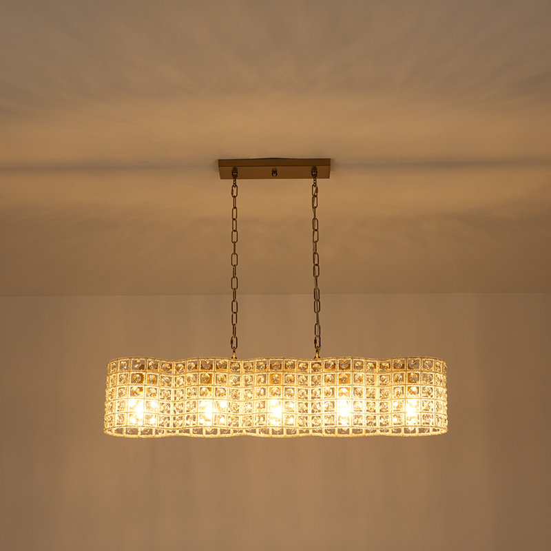 Luxe 5 - Light Long Oval Crystal Chandelier For Dining Table, 10.20" H x 40.20" W x 8.30" D