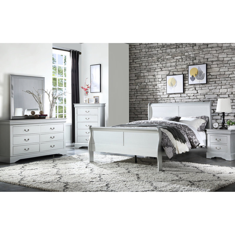 Lit simple avec attrait - bois massif, courbé, sommier tapissier requis, espace de rangement supplémentaire élégant gris platine, matelas confortable,