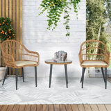 3 Piece Patio Rattan Seating Group with Cushions