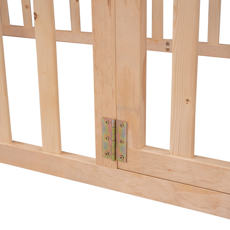 Structure de lit en bois avec clôture et porte, Twin, Naturel