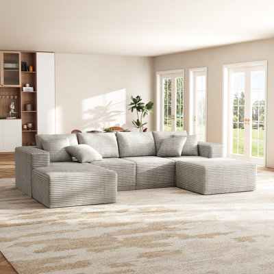 137" Comfy Cloud Couch, Modular U Shaped Sectional Sofa With Chaise And Ottoman by Mercer41