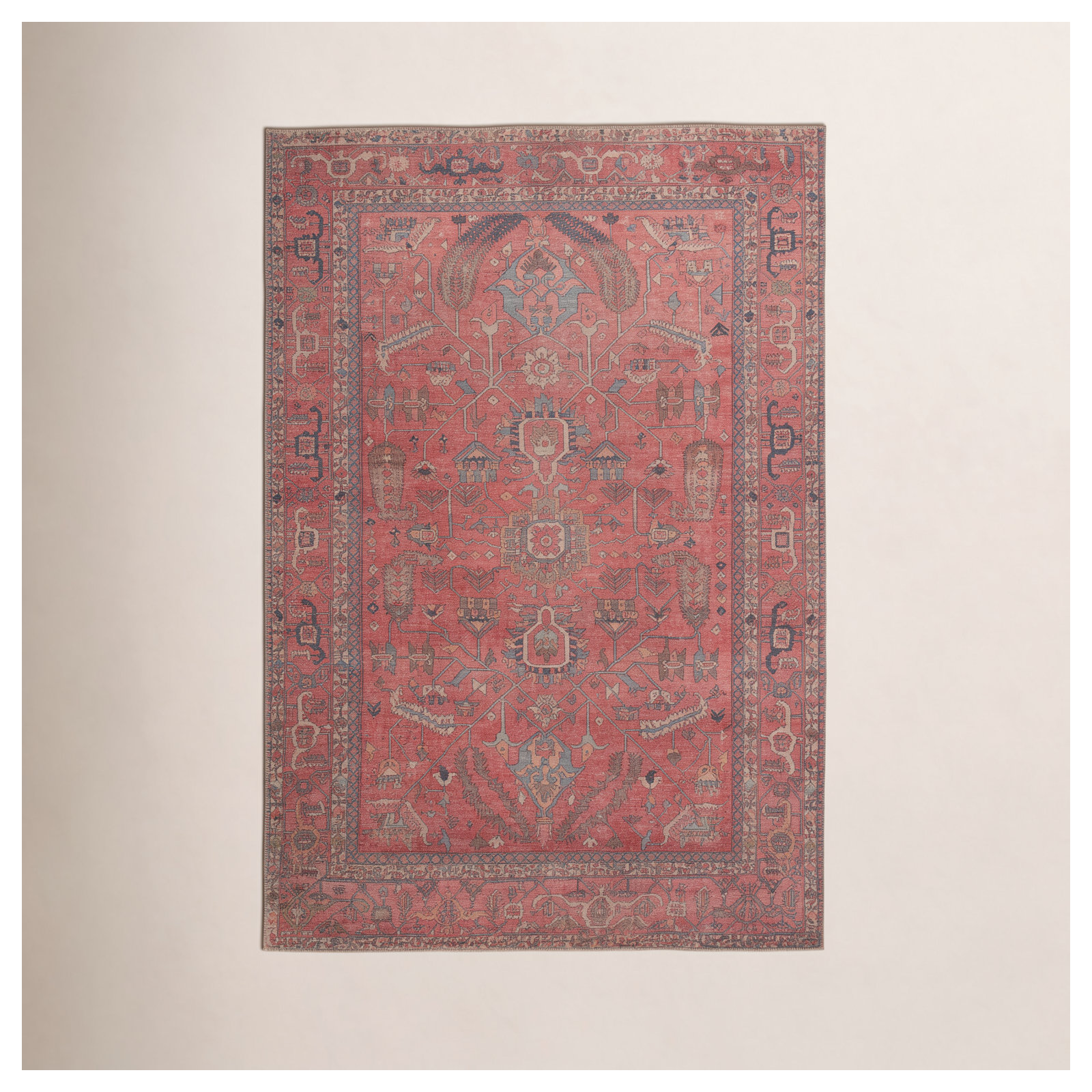 Machine Washable Brixey Oriental Red Area Rug, Rectangle 5' x 7'6"
