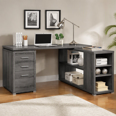 Bureau en L avec tiroirs et tablettes