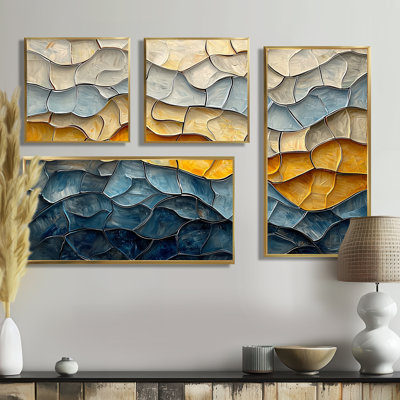 «Fragmented Giant Waves Coastal Mosaic I», reproduction d'art sur toile abstraite 4 pièces